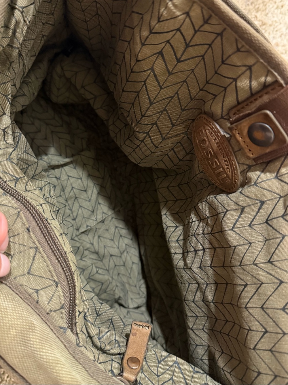 Fossil men’s laptop crossbody Canvas Messenger Bag VTG army green 90s travel - Picture 9 of 9